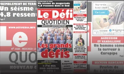 Voici la Une du Defi Quotidien de ce mercredi 13 novembre 2019