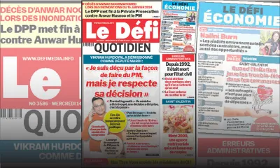 Voici la une du Défi Quotidien de ce Mercredi 14 Février 2024