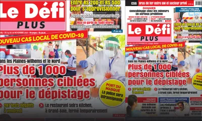  Voici la Une du Défi Plus de ce samedi 14 novembre 2020