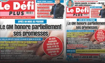 Voici la une du Défi Plus de ce Samedi 14 Décembre 2024