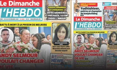 Voici la Une de Le Dimanche/L'Hebdo de ce Dimanche 14 Decembre 2025