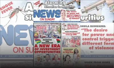 Voici la Une du News on Sunday de ce Vendredi 15 Mars 2019