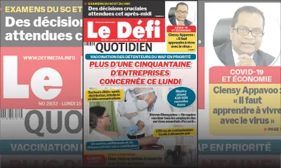 Voici la Une du Défi Quotidien de ce Lundi 15 mars 2021