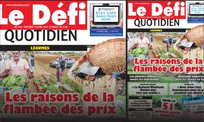 Voici la Une du Defi Quotidien de ce mercredi 15 avril 2020