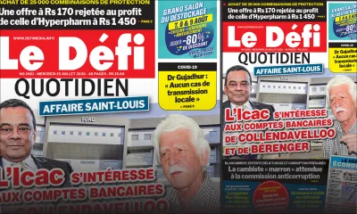 Voici la Une du Defi Quotidien de ce mercredi 15 juillet 2020