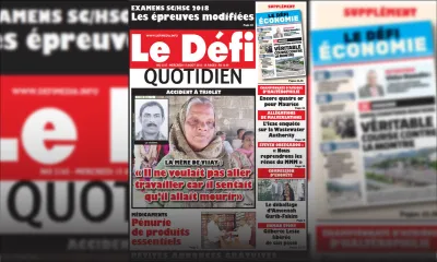 Voici la Une du Defi Quotidien de ce mercredi 15 août 2018
