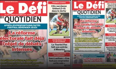 Voici la une du Défi Quotidien de ce Lundi 15 Septembre 2025