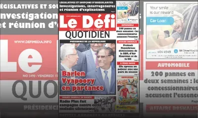 Voici la Une du Defi Quotidien de ce vendredi 15 novembre 2019
