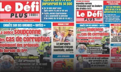Voici la Une du Défi Plus de ce samedi 16 Mars 2024