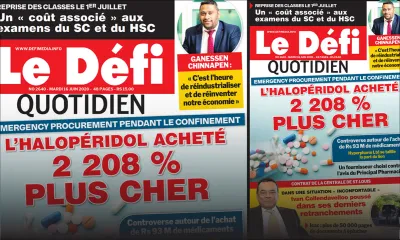 Voici la Une du Defi Quotidien de ce mardi 16 juin 2020