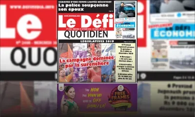 Voici la Une du Defi Quotidien de ce Mercredi 16 octobre 2019