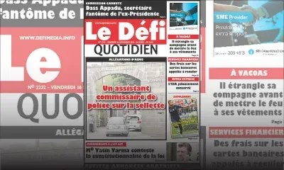 Voici la Une du Defi Quotidien de ce vendredi 16 Novembre 2018