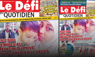 Voici la Une du Défi Quotidien de ce lundi 16 novembre 2020