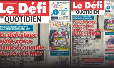 Voici la une du Défi Quotidien de ce Vendredi17 Octobre 2025