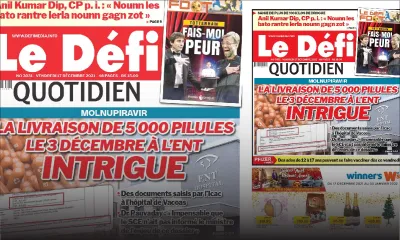 Voici la une du Défi Quotidien de ce vendredi 17 décembre 2021