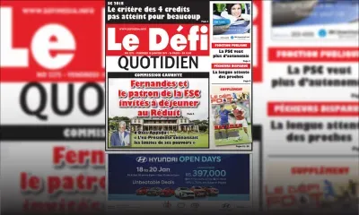 Voici la Une du Defi Quotidien de ce vendredi 18 janvier 2019