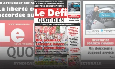Voici la Une du Defi Quotidien de ce Vendredi 18 octobre 2019