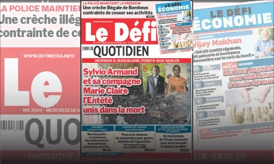 Voici la une du Défi Quotidien de ce Mercredi 18 Octobre 2023