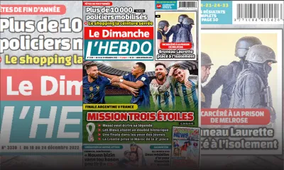 Voici la Une de Le Dimanche/L'Hebdo de ce dimanche 18 Décembre 2022