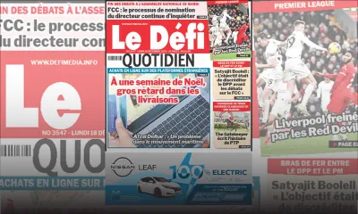 Voici la une du Défi Quotidien de ce Lundi 18 Décembre 2023