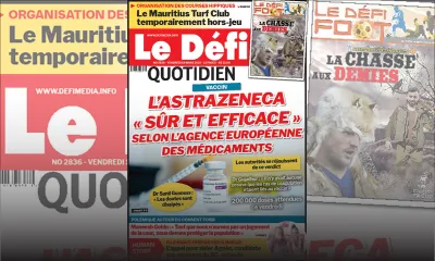 Voici la Une du Défi Quotidien de ce Vendredi 19 mars 2021