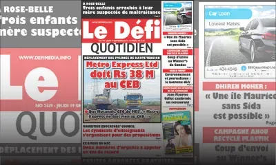 Voici la Une du Defi Quotidien de ce jeudi 19 septembre 2019