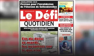 Voici la Une du Défi Quotidien de ce mardi 19 novembre 2019