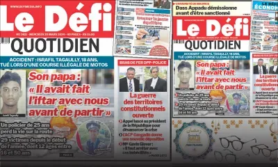 Voici la une du Défi Quotidien de ce Mercredi 20 Mars 2024