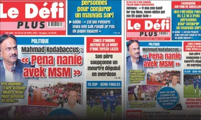 Voici la Une du Défi Plus de ce Samedi 20 Avril 2024