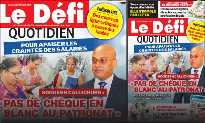 Voici la Une du Defi Quotidien de ce mercredi 20 mai 2020
