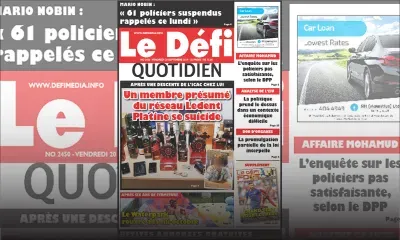 Voici la Une du Defi Quotidien de ce Vendredi 20 septembre 2019