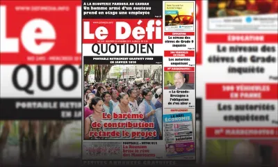 Voici la Une du Defi Quotidien de ce mercredi 20 novembre 2019