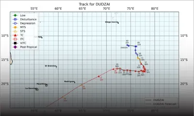 Météo : le cyclone Dudzai à 985 km de Rodrigues