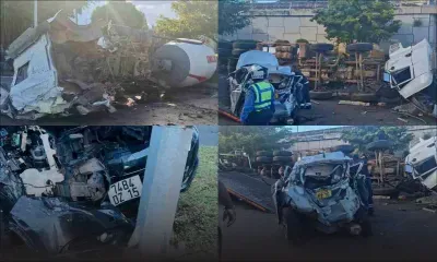 [En Images] Le remorquage du poids lourd accidenté au rond-point du Caudan