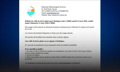 Météo : un avis de veille de fortes pluies émis pour Rodrigues