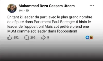 Reza Uteem : « Paul Bérenger ti bizin le leader de l'opposition »