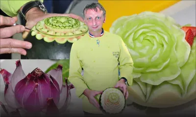 Sculpture sur fruits et légumes : Frédéric Jaunault confectionne ses œuvres aux petits oignons