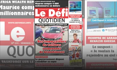 Voici la Une du Defi Quotidien de ce vendredi 21 Septembre 2018
