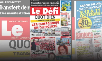 Voici la Une du Défi Quotidien de ce lundi 21 Septembre 2020