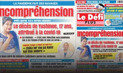 Voici la Une du Défi Plus de ce samedi 27 Novembre 2021