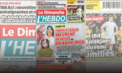 Voici la Une de Le Dimanche/L'Hebdo de ce dimanche 21 Novembre 2021