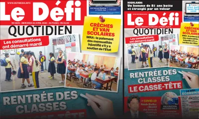 Voici la Une du Defi Quotidien de ce mercredi 22 avril 2020