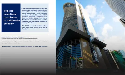 [Breaking news] Finances publiques : La Banque de Maurice verse Rs 60 milliards à l'Etat