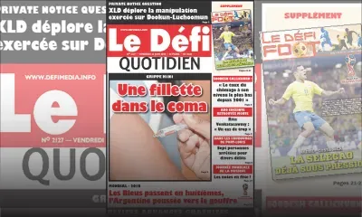 Voici la Une du Défi Quotidien de ce vendredi 22 juin 2018