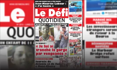 Voici la Une du Defi Quotidien de ce lundi 22 Octobre 2018