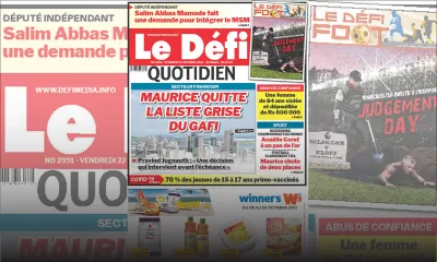 Voici la Une du Défi Quotidien de ce vendredi 22 Octobre 2021