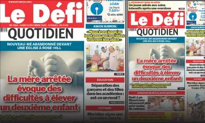 Voici la une du Défi Quotidien de ce Lundi 22 Decembre 2025