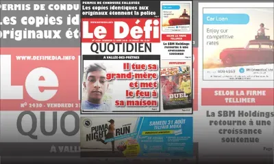 Voici la Une du Defi Quotidien de ce vendredi 23 août 2019