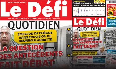 Voici la Une du Défi Quotidien de ce mercredi 23 Septembre 2020