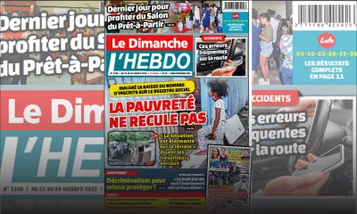Voici la Une de Le Dimanche/L'Hebdo de ce dimanche 23 Octobre 2022